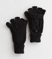 New Look Black Cable Knit Flip Top Gloves